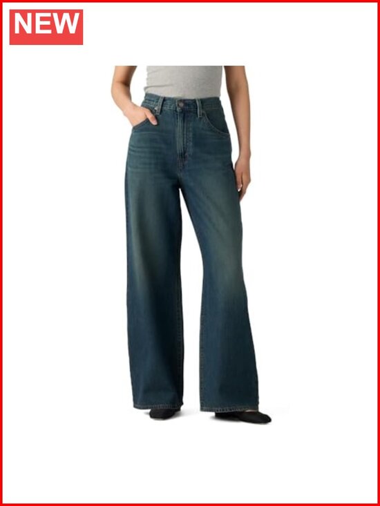 Denim - High Rise Baggy Straight Leg Jeans with Waist Adjusters Non-Stretch